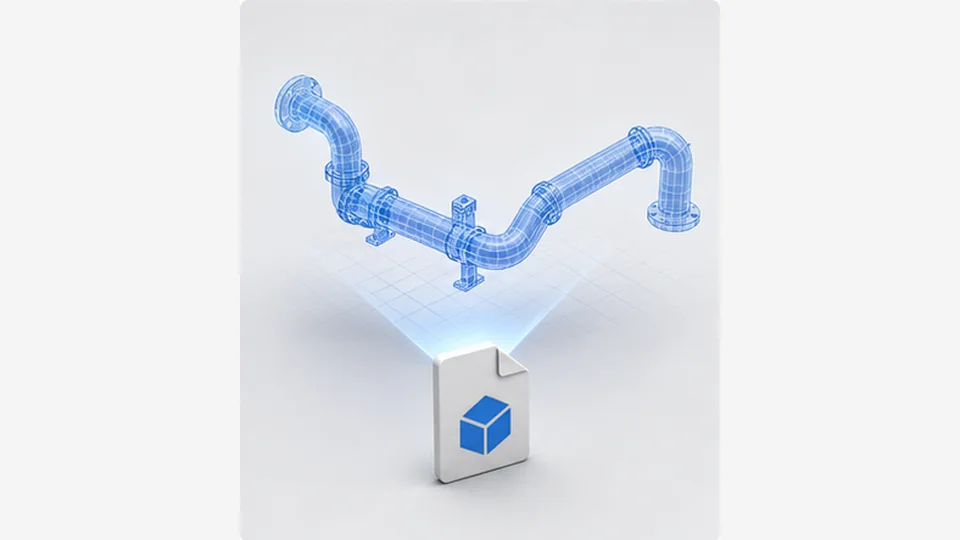 전달받은 5DX 배관 설계 데이터를 나타낸 3D 교육용 일러스트